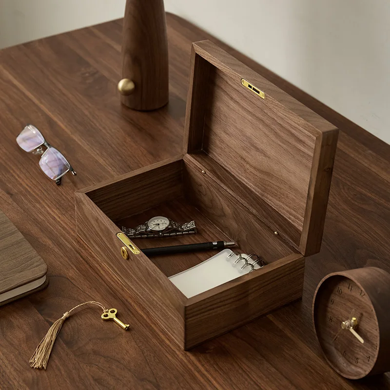 Noce Vintage Desktop Sundry Cosmetics Storage Creative Lock Box Home Jewelry Scatola In Legno Massello