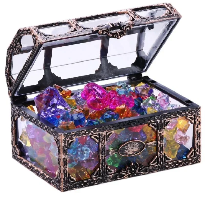 Trasparente Vintage Pirate Treasure Storage Box Organizer Orecchini Crystal Gem Jewelry Gingillo Women Jewelry Display Custodia Da Viaggio