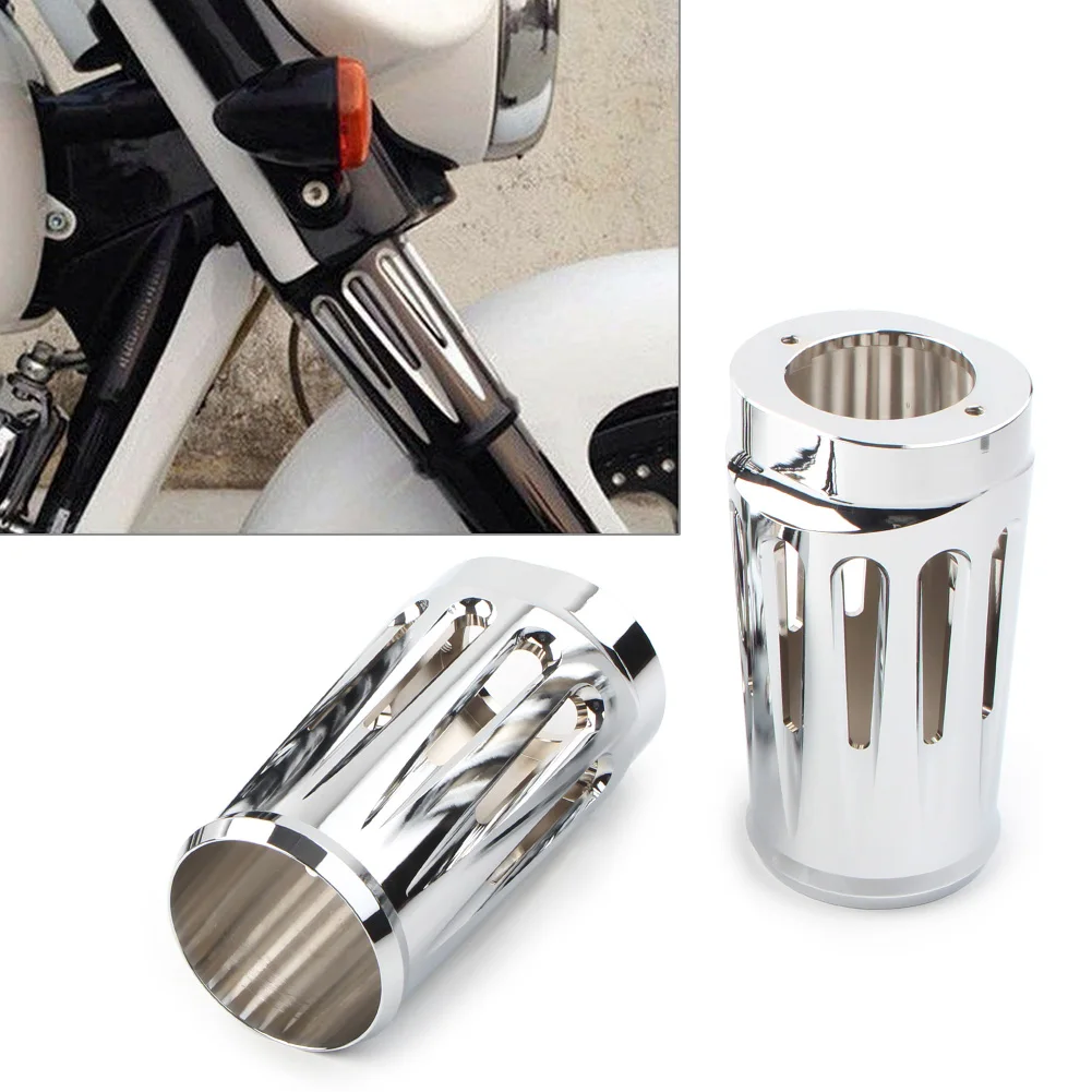 2 Pezzi Moto Forcella Boot Slider Cover Cow Bell Per Harley Touring Glide Trike 1986-2013 Lega Di Alluminio Cromato