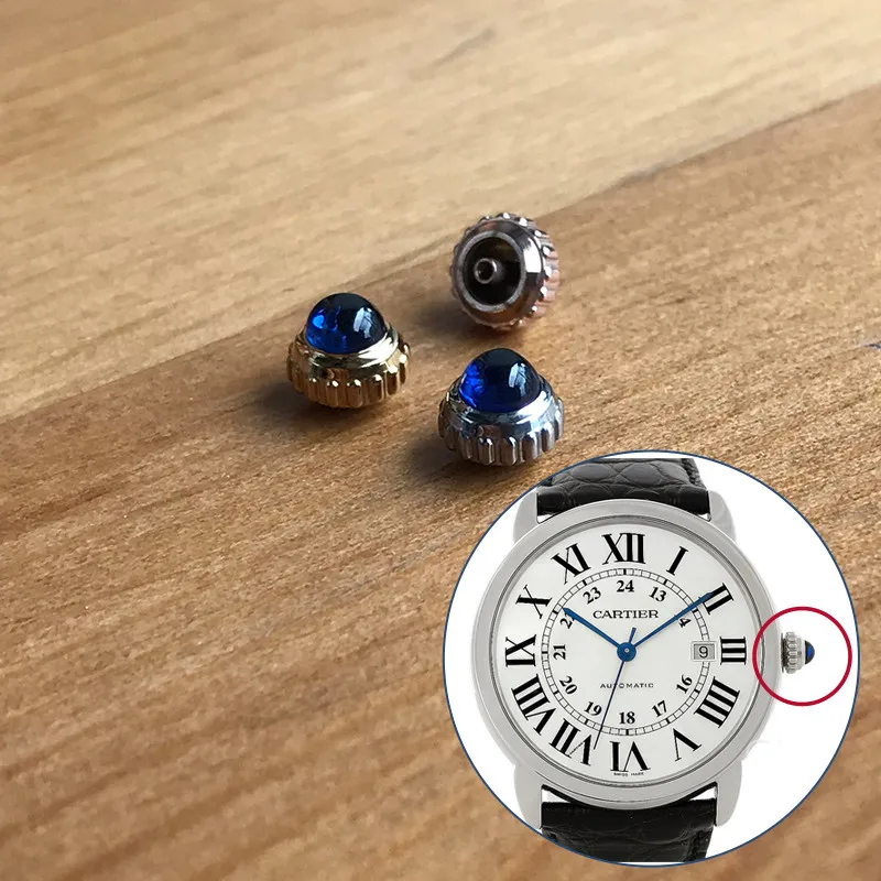 Cristallo Zaffiro Blu + Corona In Acciaio Per Cartier Ronde De Cartier 42Mm Strumenti Originali Originali Per Parti Di Orologi Automatici