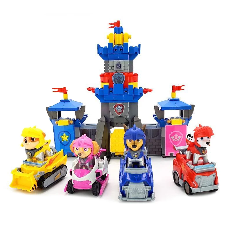 Paw Patrol Toys Set Torre Di Guardia Building Blocks Rescue Knight Series Pullback Car Command Center Action Figure Chase Giocattoli Per Bambini