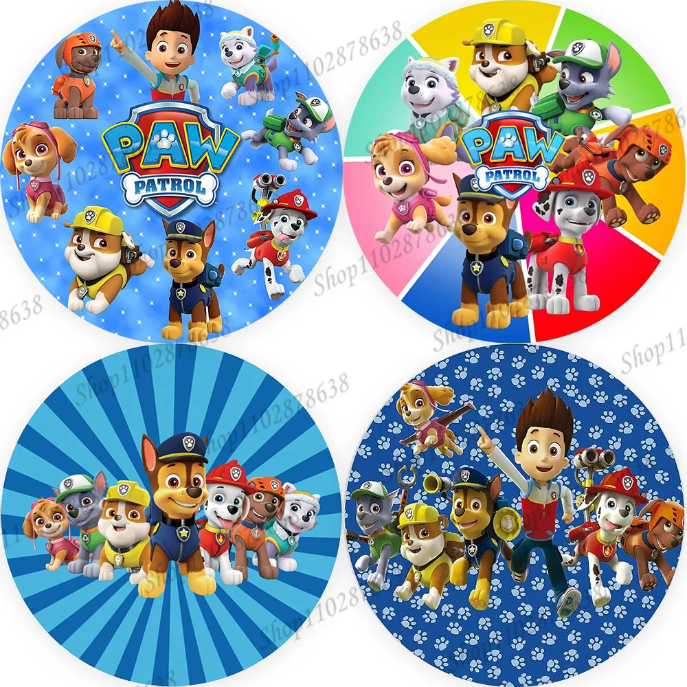 Round Party Fondale Paw Patrol Chase Marshall Tema Bambino Ragazzi Compleanno Sfondo Fotografia Baby Shower Evento Cover Banner