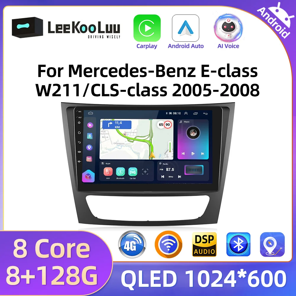 Leekooluu Carplay Autoradio Android Per Mercedes-Benz Classe E W211/Cls-Class 2005-2008 Lettore Multimediale Per Auto 2 Din Autoradio
