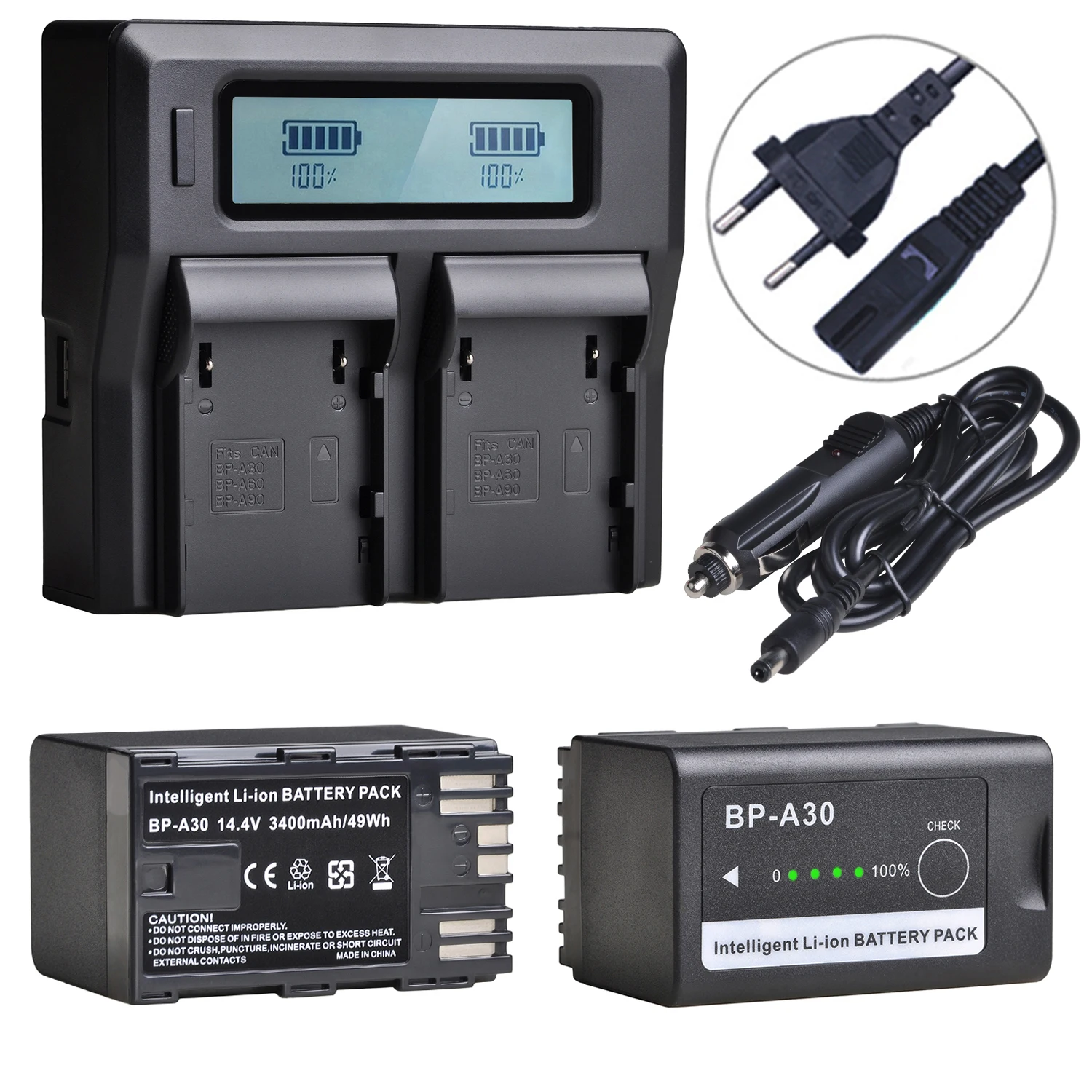 Batteria Batmax 3400Mah Bp-A30 Bp A30 + Caricatore Doppio Rapido Lcd Per Canon Ca-Cp200L Eos C200 C200 Pl C200B C300 Mark Ii