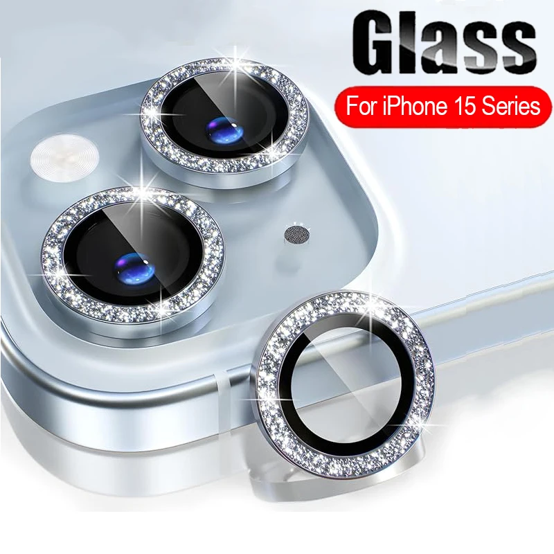 Diamond Glitter Camera Protector Per Iphone 15 15Plus 15Pro Back Lens Cover In Vetro Temperato Anello In Metallo Per Iphone 15 Pro Max