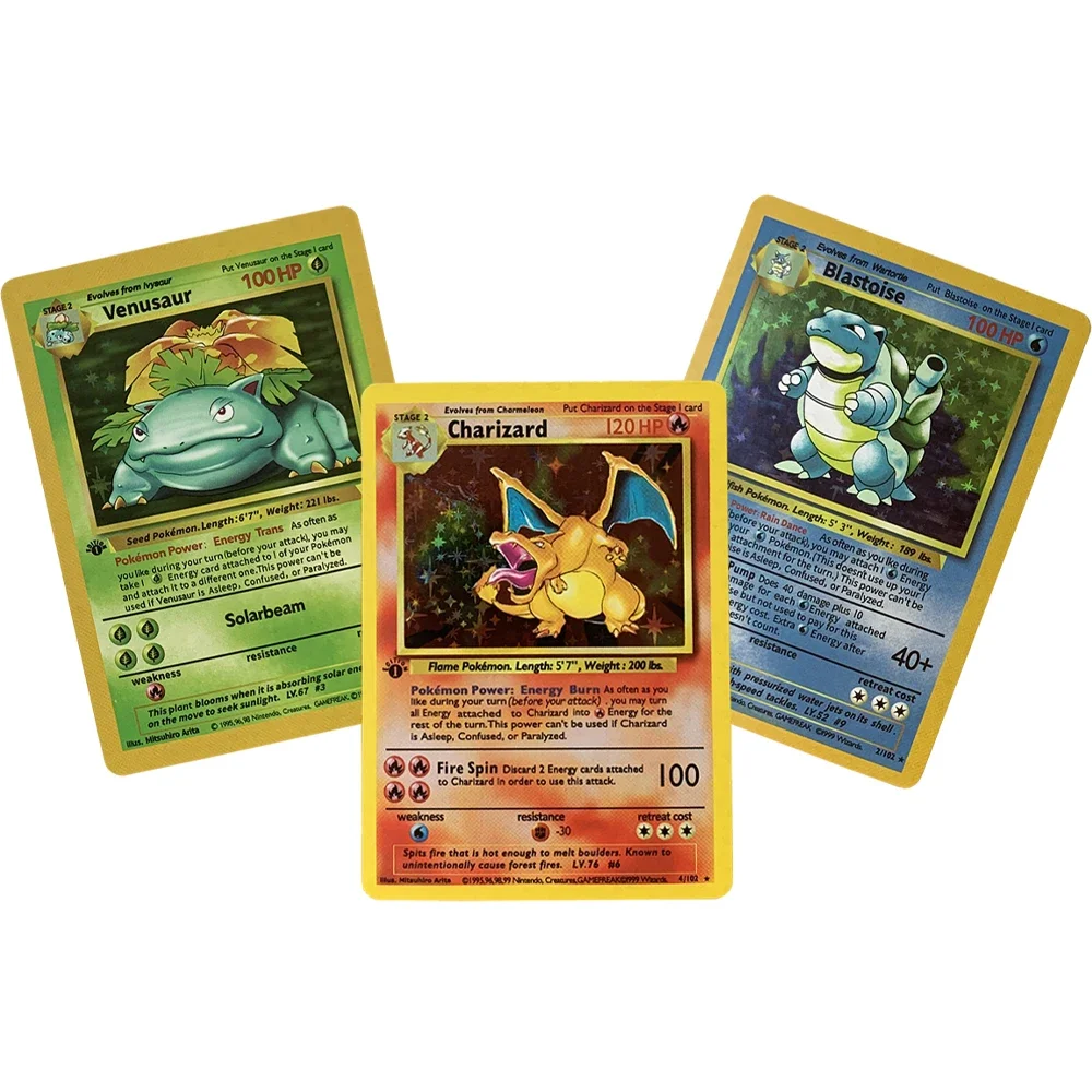Pokemon Versione Inglese Ptcg 3Pcs 1996 Anni Star Flash Charizard Blastoise Venusaur Cartoon Game Anime Collection Cards Toys