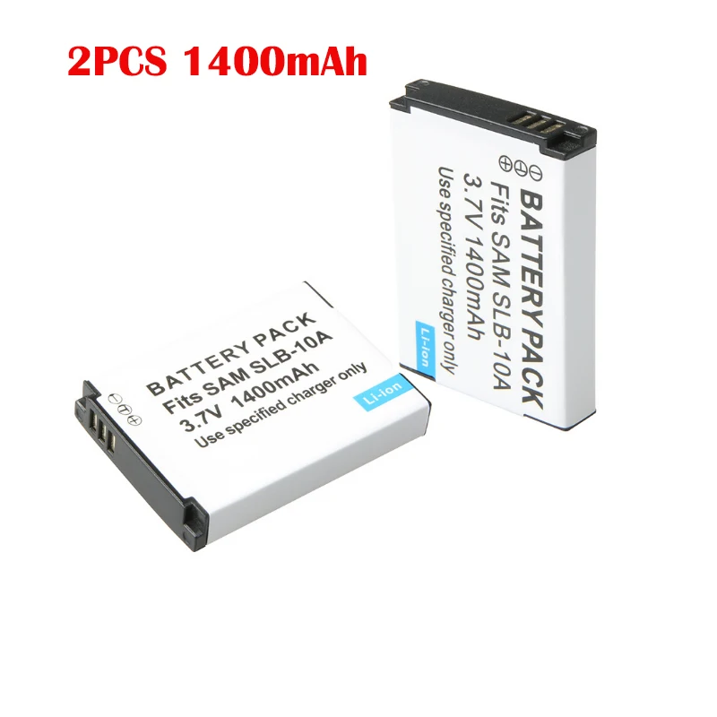 2Pcs Slb-10A Slb 10A Batteria 1400Mah Per Samsung Es55 Pl50 51 60 65 P800 Sl820 Wb500 Wb550 Hz10W It100 L100 L110 L200 L210