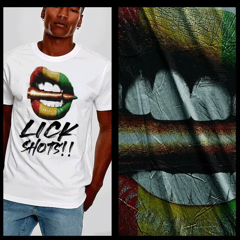Reggae T Shirt Jah Rastafari Shots Lick Off Selassie Yardman Dub Style Xl White