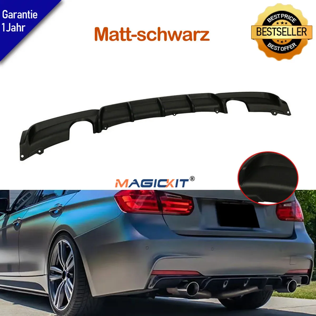 Magickit Per Bmw Serie 3 F30 F31 M Sport M Performance Diffusore Posteriore Splitter Valance