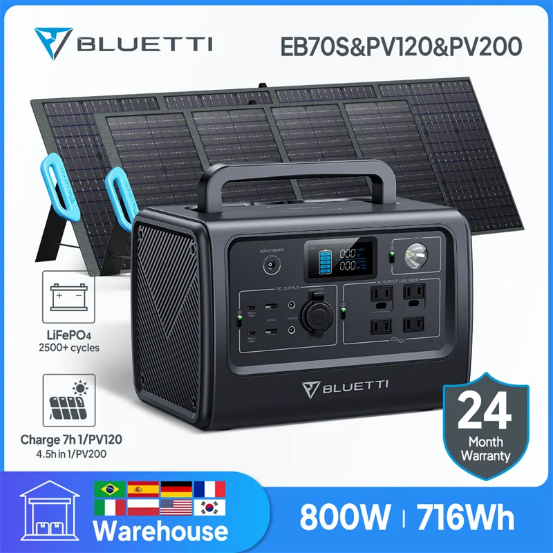 Bluetti Eb70 Eb70S Centrale Elettrica Portatile 800W 1000W 716Wh Generatore Solare Lifepo4 Batteria Di Backup Campeggio 120W 200W Pannello Solare