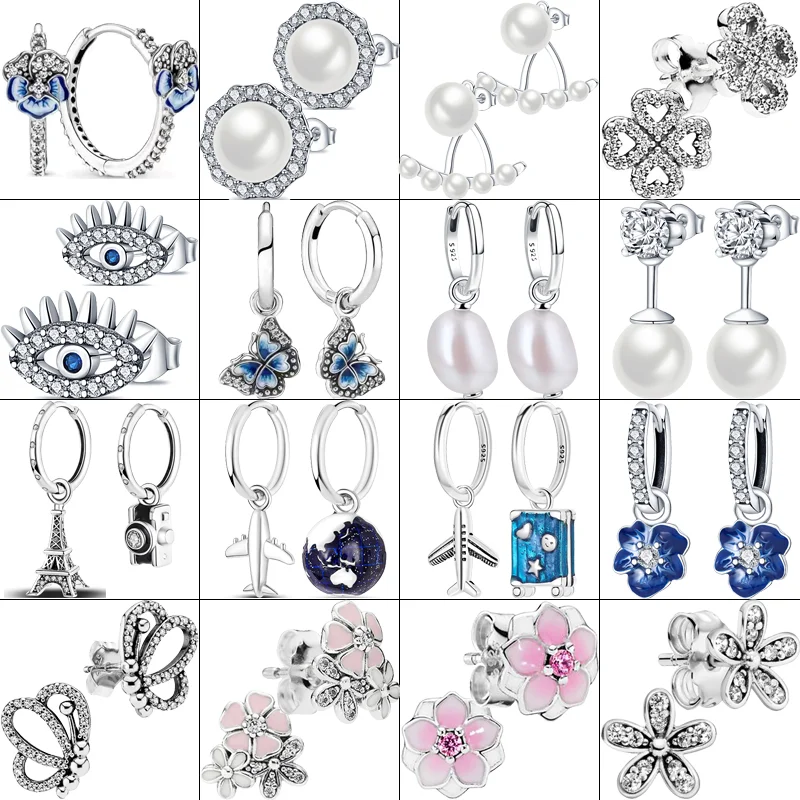 2022 Nuovo 925 Sterling Silver Blue Butterfly Flower Demon Eye Airplane Earth Pearl Orecchini A Cerchio Donna Gioielli Di Lusso Di Moda Fai Da Te