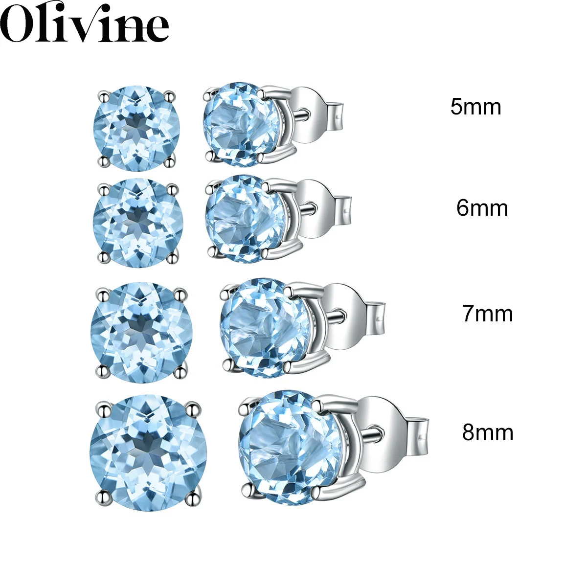 Dainty 100% 925 Sterling Silver Aquamarine 5A Topaz Studs For Men Women Rhodium White Gold Plated Earrings Tarnish Free Jewelry