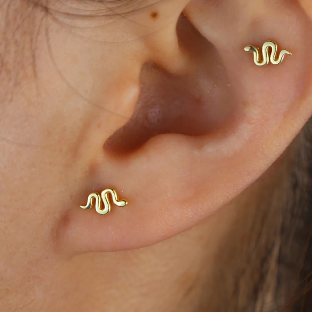 100% 925 Sterling Silver Women'S Small Tiny Animal Snake Stud Earring Fashion Snake Wild Trendy Cute Coreano Indian Jewelry 2024