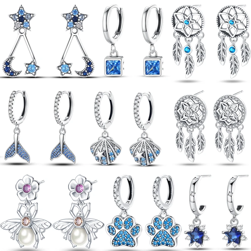 100% 925 Orecchini A Cerchio In Argento Per Le Donne Luxury Sparkling Pave Cz A Forma Di U Star Flower Dream Catching Net Fashion Orecchini Gioielli