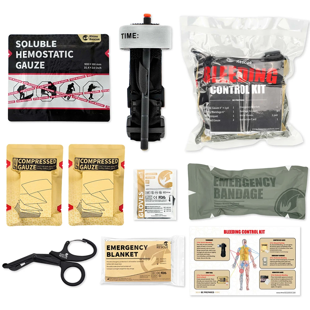 Rhino Rescue Kit Di Controllo Del Sanguinamento Individuale, Kit Di Traumi Ifak, Kit Di Ricarica Di Pronto Soccorso Stop Spurgo, Bleedstop