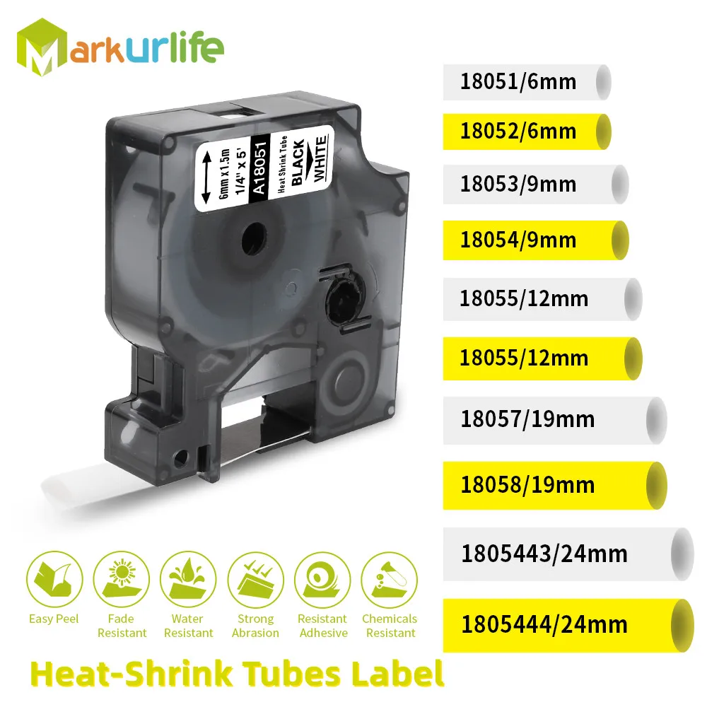 Etichetta Termoretraibile Compatibile Per Dymo Industrial Heat Shrink Tubes 18051 18052 Per Dymo Rhino Label Maker 5200 6000 4200 6500