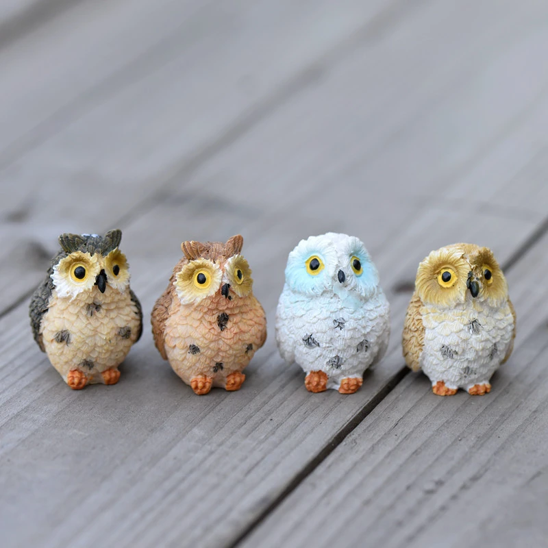 Resina Night Owl Figurine Fairy Garden Mini Animal Statue Toy Per Micro Landscape Plant Pots Moss Terrarium Bonsai