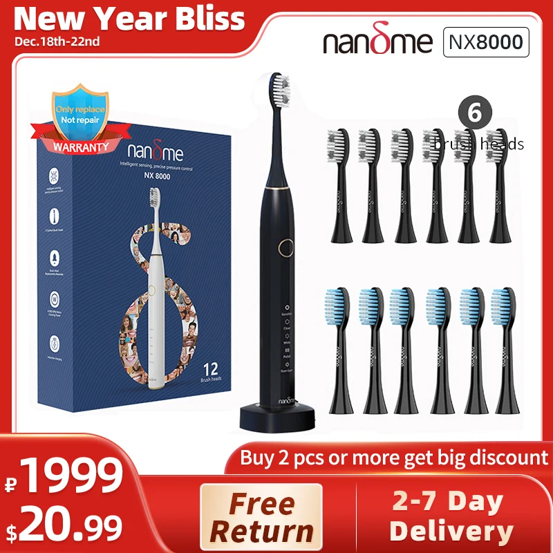【Code：Nandme0204】Nandme Nx8000 Smart Sonic Spazzolino Elettrico Pulizia Profonda Spazzolino Da Denti Ipx7 Impermeabile Micro Vibrazione Sbiancante Per