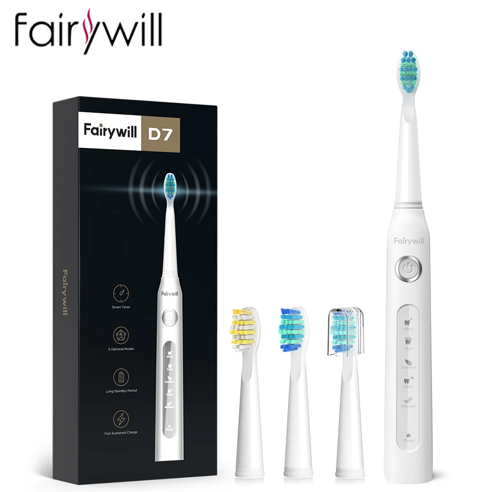 Spazzolino Sonico Elettrico Fairywill Fw507 Spazzolino Da Denti Potente Impermeabile Con 4 Testine Di Ricambio Per Adulti