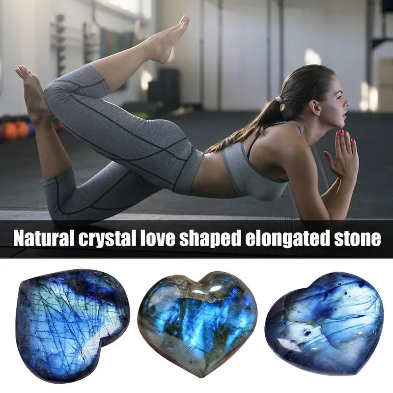 Natural Labradorite Crystal Heart Palm Stone Mineral Reiki Pocket Crystal Puff Healing Stones Per Good Luck Charm Meditation
