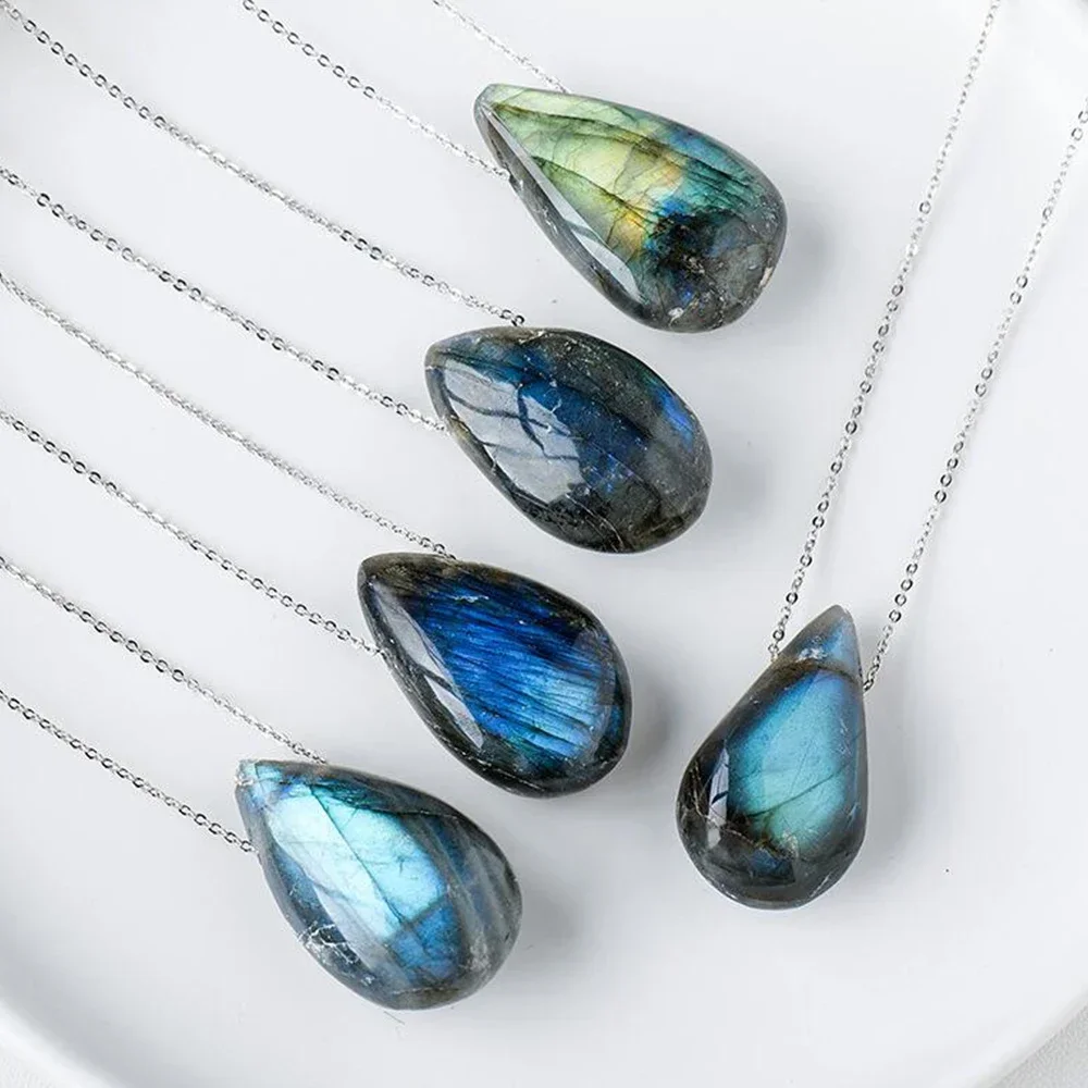 Mineraali Natural Labradorite Gemstones Charms Collana Ciondolo A Forma Di Goccia D'Acqua Healing Shine Quarzs Flash Moonstones Jewelry