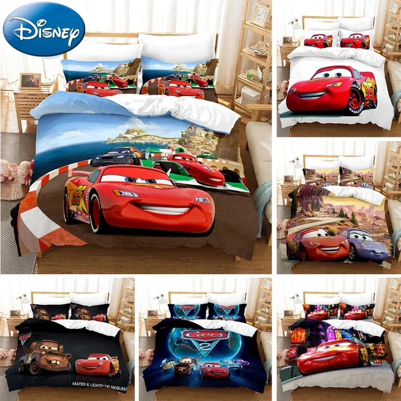 3 Pezzi Disney Cars Bedding Set Stampa 3D Cartoon Lightning Mcqueen Copripiumino Lenzuolo Federa Queen King Copripiumino Vestito