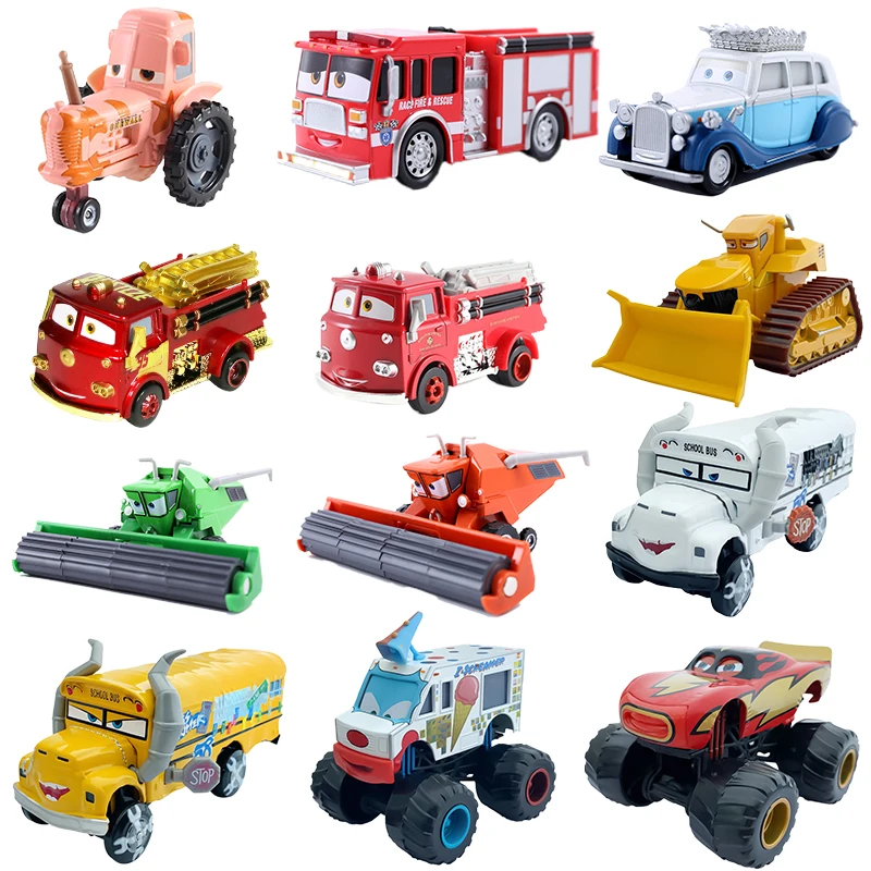 Cars 3 Frank Bulldozer Queen Fire Truck Miss Fritter Disney Pixar 2 Monster Lightning Mc Queen Ramiez Aeroplano Diecast Toy Model
