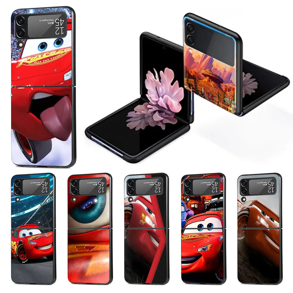 Disney Cars Lightning Mcqueen Funda Per Samsung Galaxy Z Flip 3 4 5G Hard Pc Cover Zflip3 Zflip4 Custodia Per Telefono Nera Flip4 Flip3