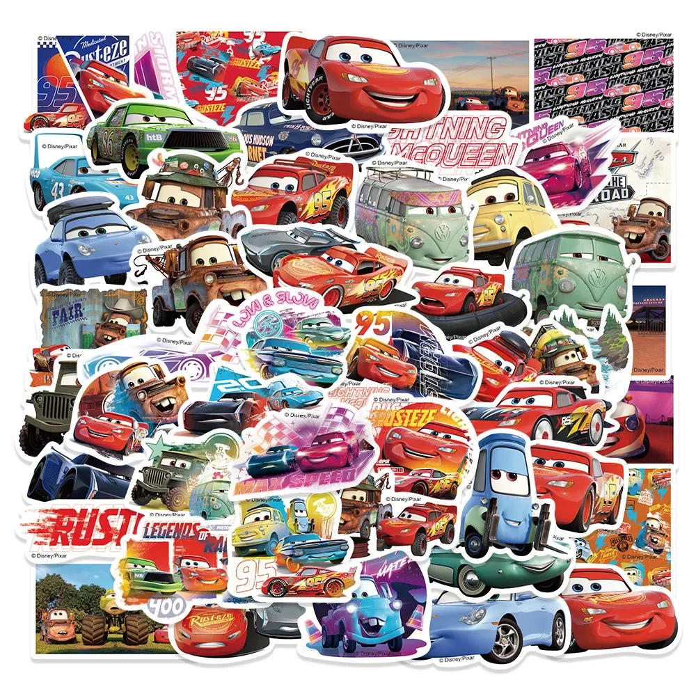 50Pcs Disney Pixar Cars Stickers Lightning Mcqueen For Kids Toys Laptop Skateboard Car Stationery Cartoon Sticker Gift