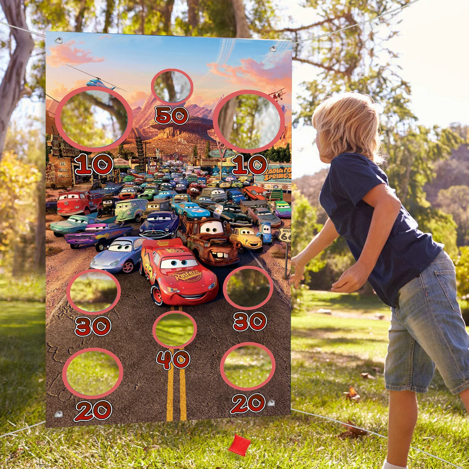Lightning Mcqueen Cars Party Games Bean Bag Toss Game For Race Car Hanging Toss Game Banner Forniture Per Decorazioni Di Compleanno All'Aperto