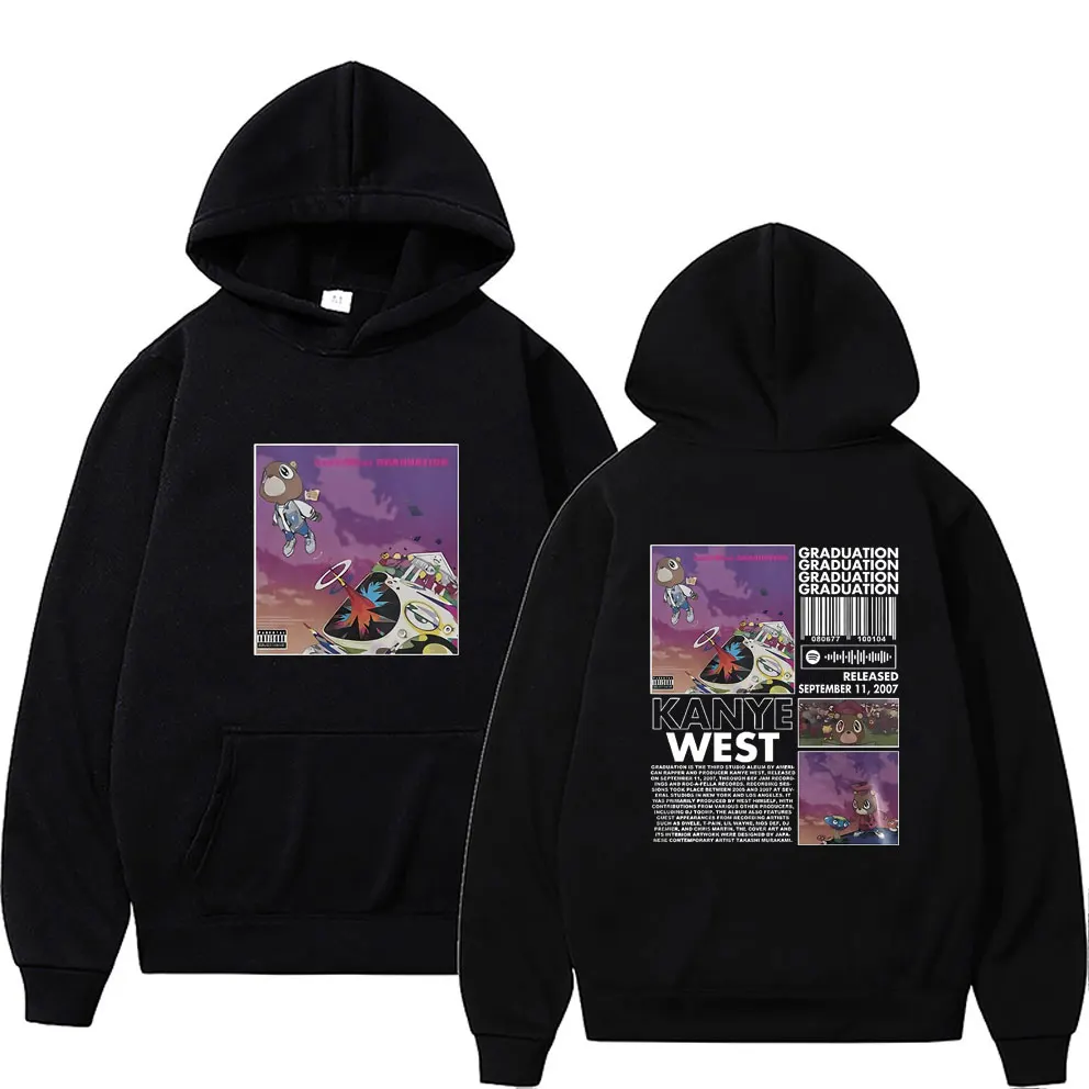 Rapper Kanye West Graduation Album Double Sided Print Graphic Hoodie Men Fashion Rap Manica Lunga Sportswear Felpe Casual Maschili
