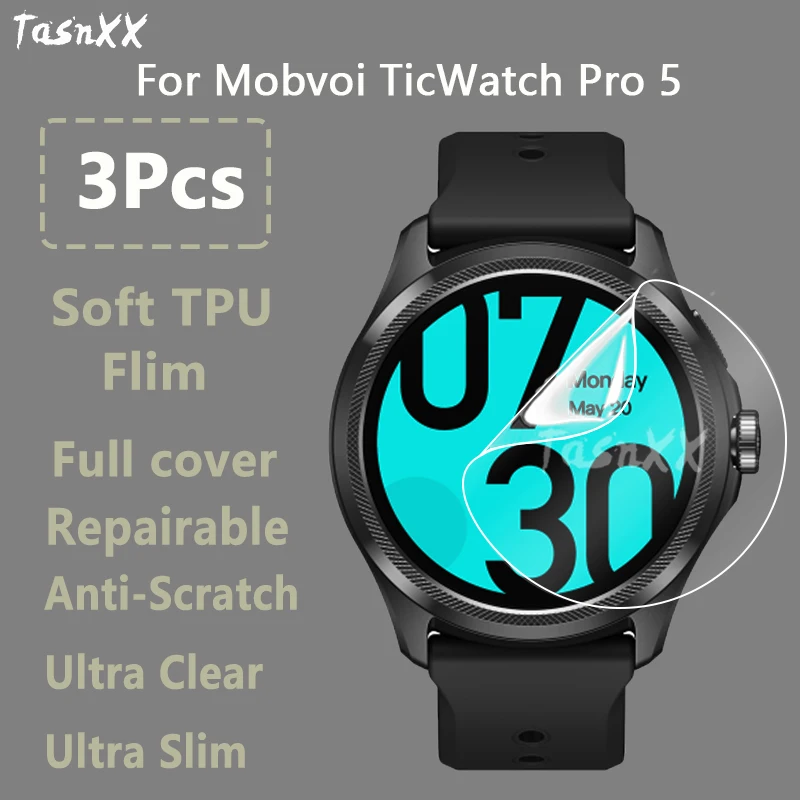 3 Pz Per Mobvoi Ticwatch Pro 5 Smartwatch Ultra Clear Slim Soft Hydrogel Pellicola Riparabile Pellicola Proteggi Schermo-Non Vetro Temperato