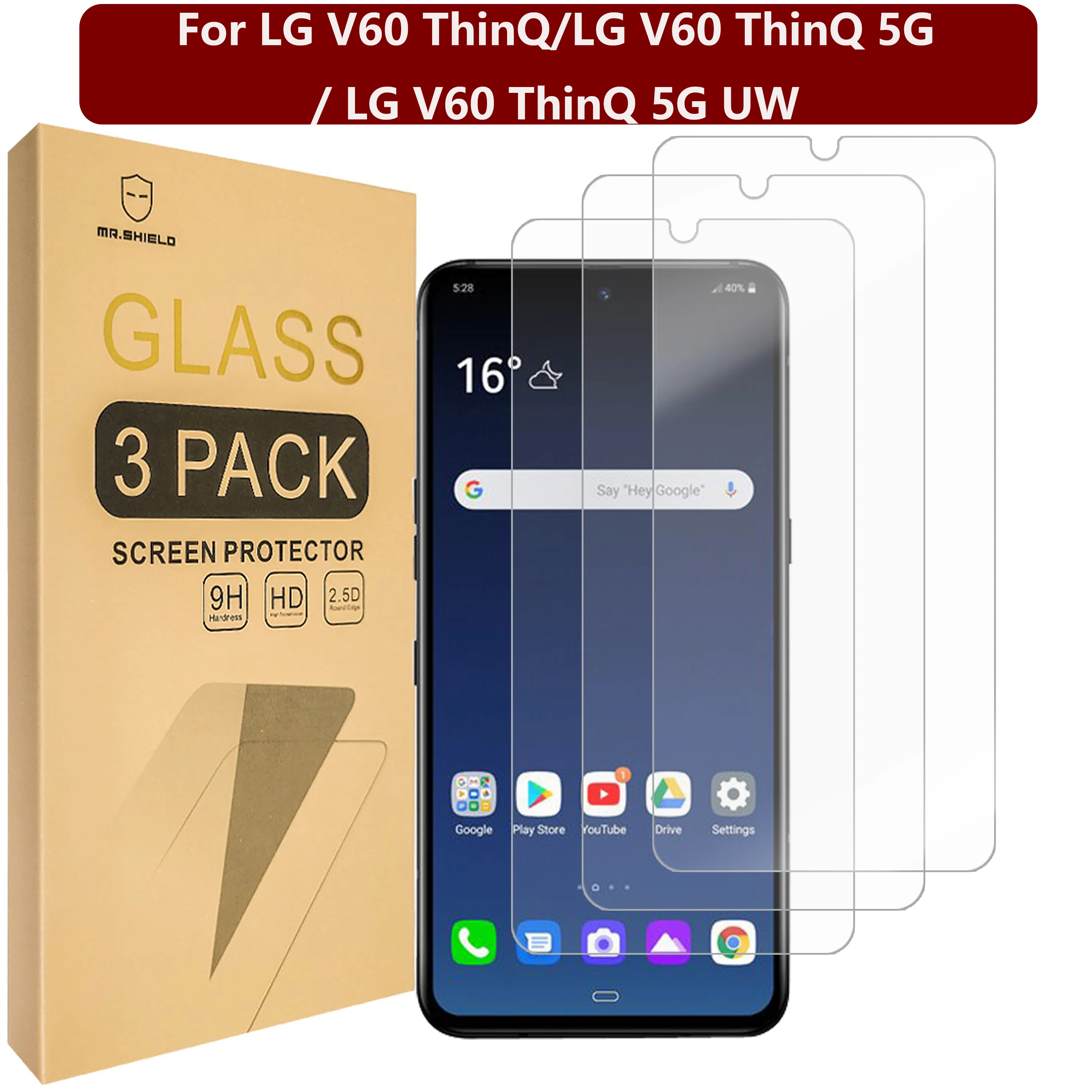 Mr.Shield [Confezione Da 3] Proteggi Schermo Lg V60 Thinq/Lg V60 Thinq 5G / Lg V60 Thinq 5G Uw [Vetro Temperato] [Durezza 9H]