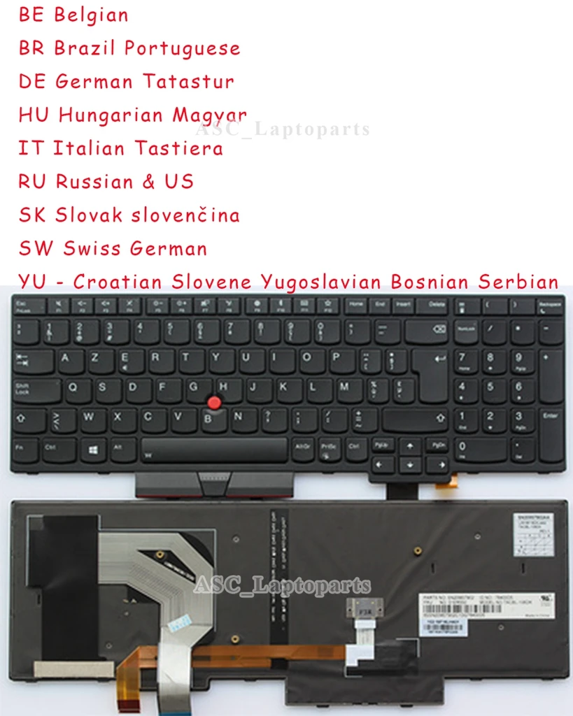 Nuova Tastiera Be Br Hu It Ru Sk Sw Yu Per Lenovo Thinkpad T570 T580 P51S P52S Cornice Nera Nera, Retroilluminata, Puntatore