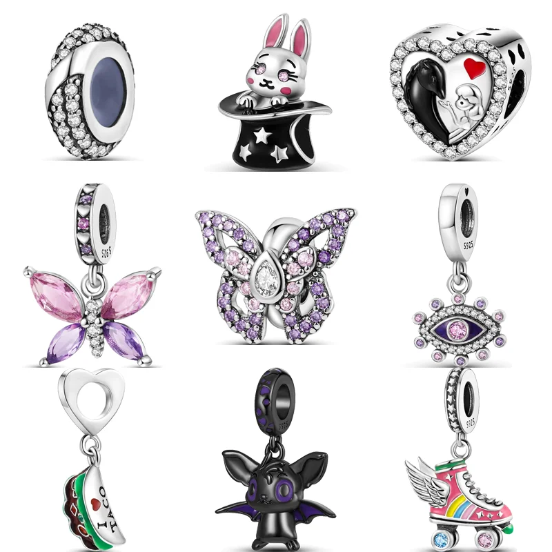 Fit Original Pandora Charms Bracciale Gioielli Fai Da Te 925 Cappello Magico In Argento Massiccio Coniglio Rosa Occhi A Farfalla Roller Skate Shoes Be