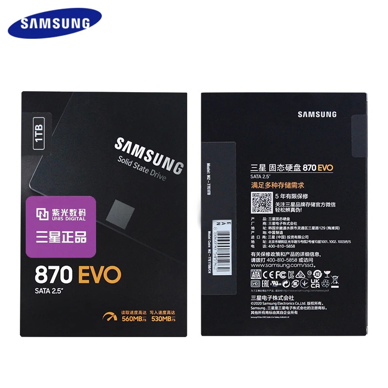 Samsung Ssd 870 Evo 250Gb 500Gb 1Tb 2Tb 4Tb Nvme Ssd Unità A Stato Solido Interfaccia Sata3.0 Da 2.5 Pollici Unità A Stato Solido Interna