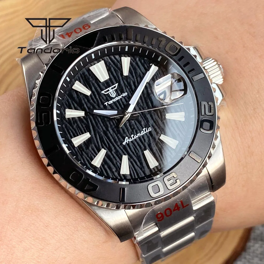 Tandorio 40Mm Nh35A Data 20Bar Dive Automatic Men Watch 120 Click Ceramic Bezel Sapphire Crystal Orologio Da Polso Meccanico Luminoso