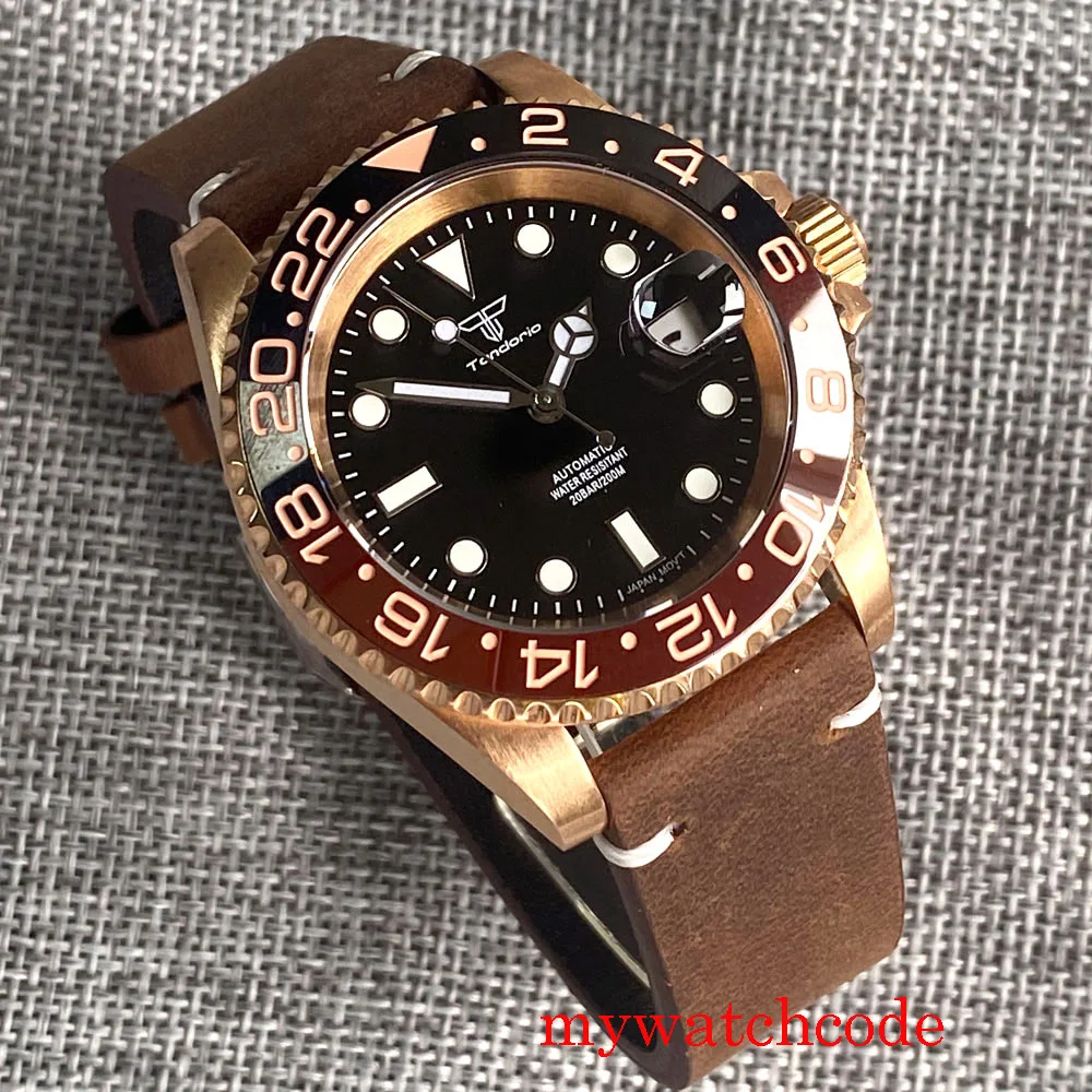 Tandorio 40Mm Nh35A Solid Real Cusn8 Bronze Automatic Men Watch Sapphire Crystal 200M Waterproof 120 Click Lunetta Rotante