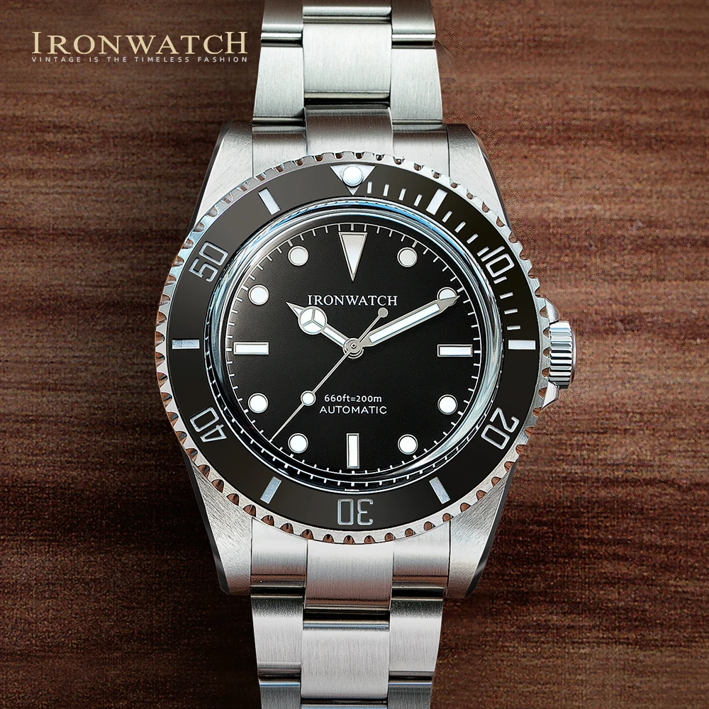 Ironwatch Orologio Da Uomo Sub 14060 Orologi Meccanici Automatici 40Mm Black Water Ghost Vintage Diver Sapphire Crystal Watch 8004-3
