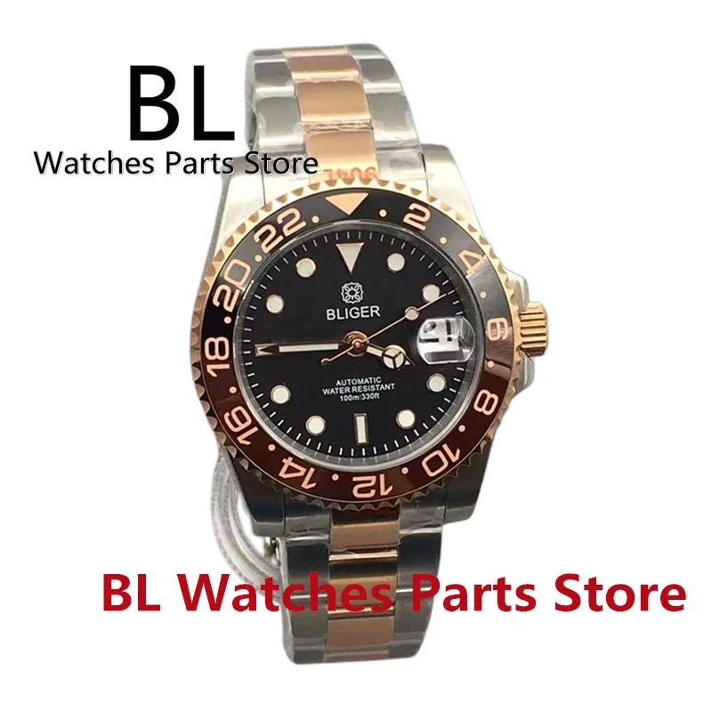 Bliger 40Mm Diver Watch Root Beer Two-Tone Rose Gold Nh35 Luxury Sapphire Glass Men Orologi Meccanici Inserto In Ceramica Impermeabile