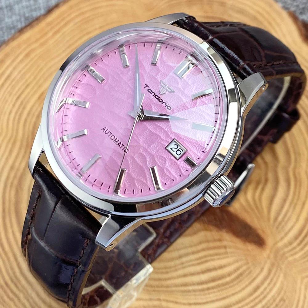 Tandorio 40Mm Nh35A Automatic 200M Dive Watch Men Pink Blue Dial Domed Sapphire Polished Case Glass Back Screw Crown