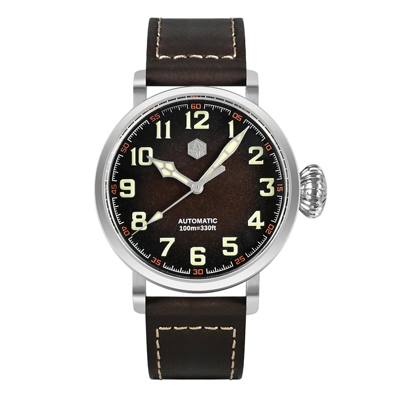 San Martin Mens Pilot Watches Luxury 44.5Mm Orologio Da Polso Meccanico Automatico 100M Impermeabile C3 Cipolla Luminosa Corona Yn55A Retro