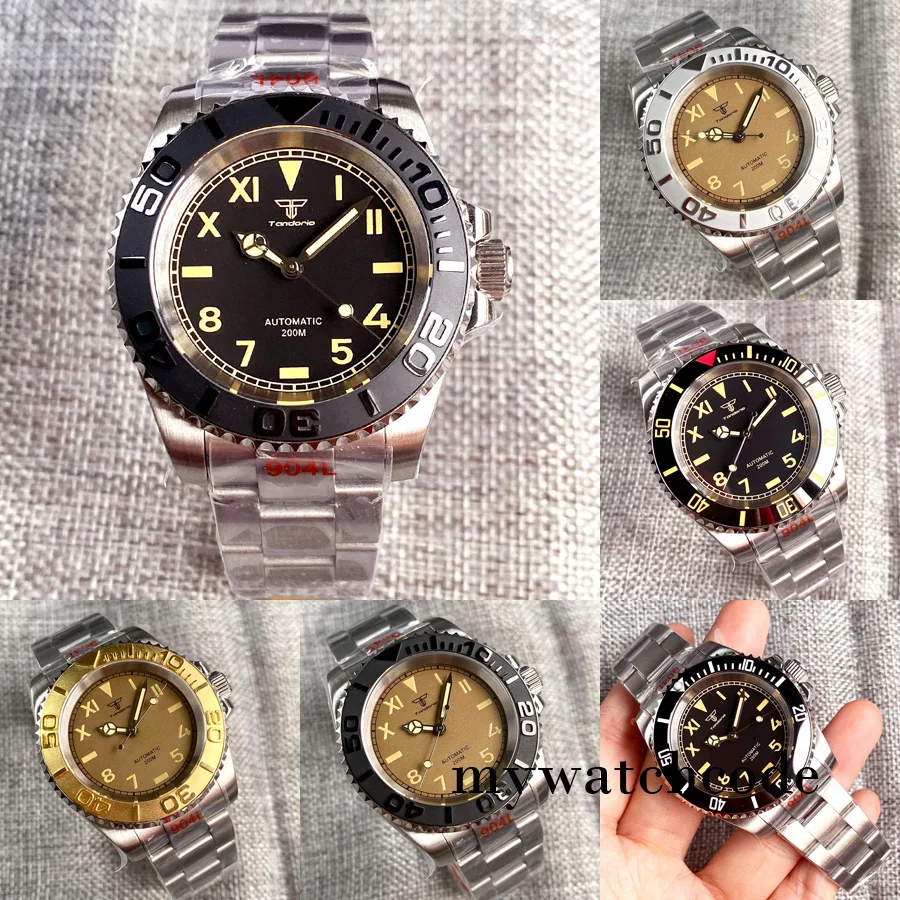 Tandorio 40Mm Pt5000 Nh35A Lume California Dial Lunetta Rotante Bracciale Automatico Da Uomo In Cristallo Zaffiro