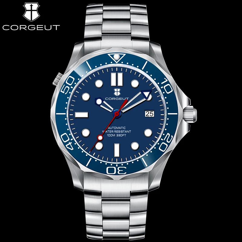 Corgeut Nh35A 40Mm Diamond Cool Luxury Fashion Automatic Mechanical Sapphire Glass Mirror Waterproof Glow Diving Watches For Man