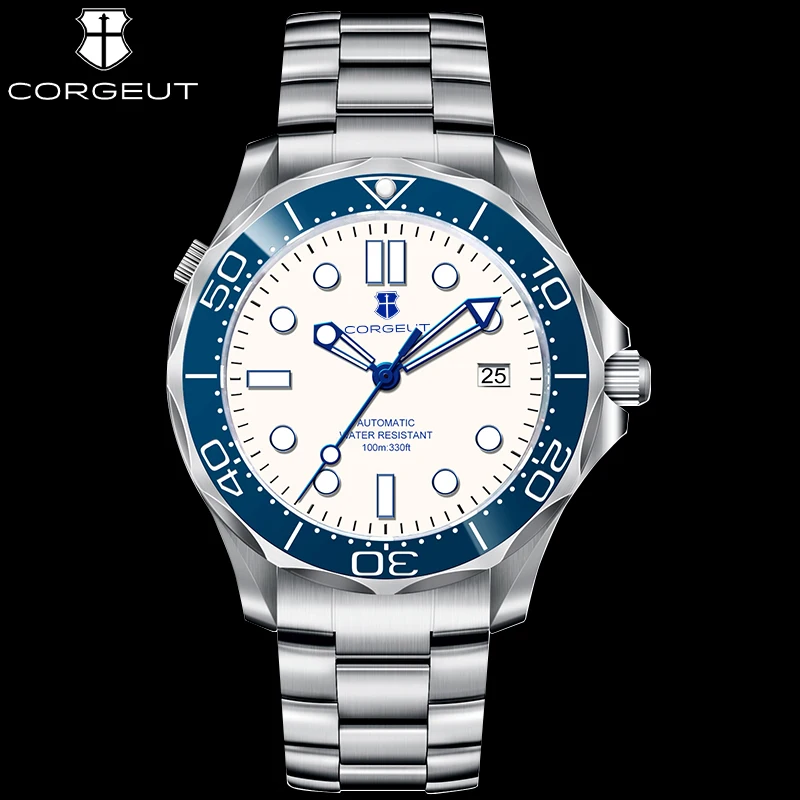 Corgeut 40Mm Nh35A Luxury Diamond Fashion Cool Sapphire Glass Mirror Automatic Mechanical Glow Diving Watches For Man Waterproof