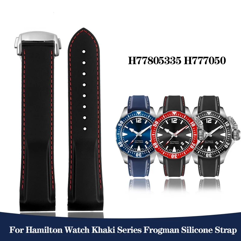 Cinturino In Gomma Con Estremità Curva Da 20Mm 22Mm Per Orologio Da Uomo Hamilton Serie Khaki Frogman H77805335 H777050 Cinturino Per Orologio In Sili