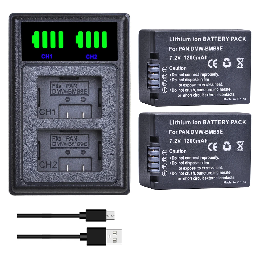 Batteria Dmw-Bmb9E Bmb9 Durapro + Caricatore Doppio Led Per Panasonic Lumix Dmc Fz40K Fz45K Fz47K Fz48K Fz60 Fz70 Fz100 Fz150