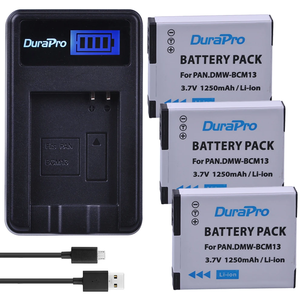 Durapro 3Pc Dmw-Bcm13 Dmw Bcm13 Batteria + Caricatore Usb Lcd Per Panasonic Lumix Zs27,Zs30,Zs35,Dmc-Zs40/Zs50,Ft5,Lz40,Tz41,Tz55
