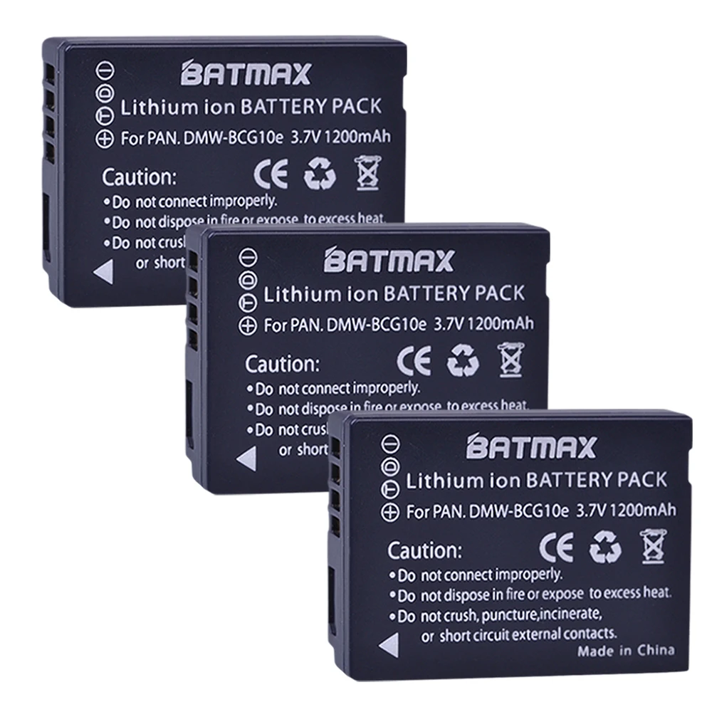 Batmax 3Pcs Dmw-Bcg10 Dmw Bcg10 Bcg10E Batteria Della Macchina Fotografica Per Panasonic Lumix Dmc-Dmc-3D1 Dmc-Tz7 Dmc-Tz8 Dmc-Tz10 Dmc-Tz18