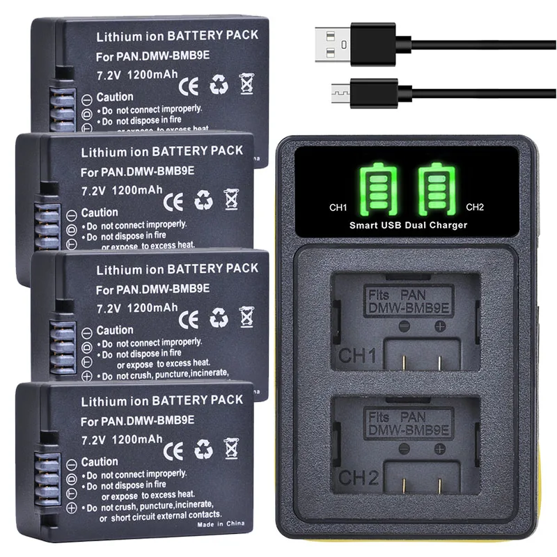 1200Mah Dmw Bmb9 Batteria + Caricabatterie Per Dmw Bmb9E Bmb9Pp Panasonic Lumix Dc-Fz80 Fz40K Fz45K Fz47K Fz60 Fz70 Fz100 Fz150